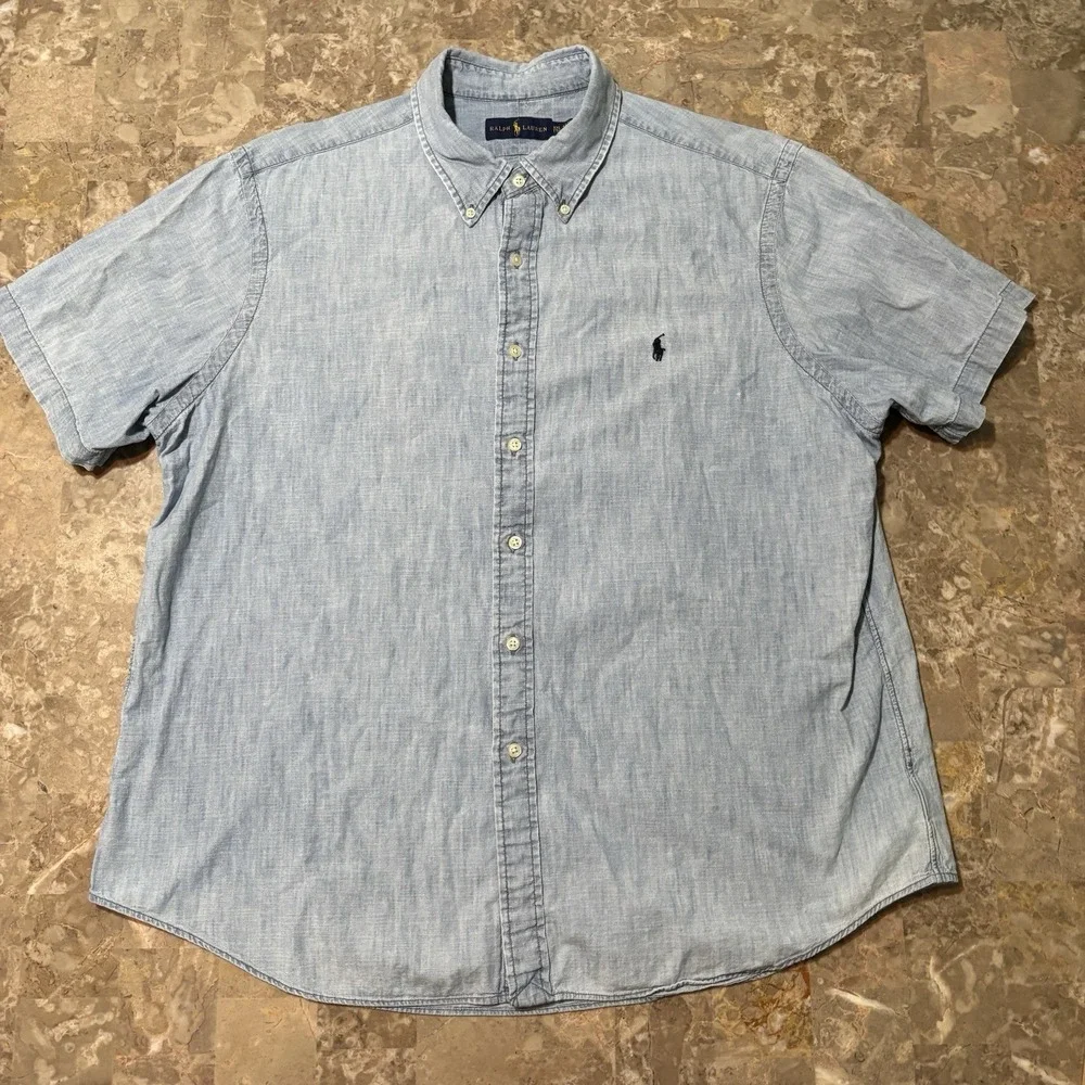 Polo Ralph Lauren Shirt Mens 2XL Blue Chambray Short Sleeve Button Work